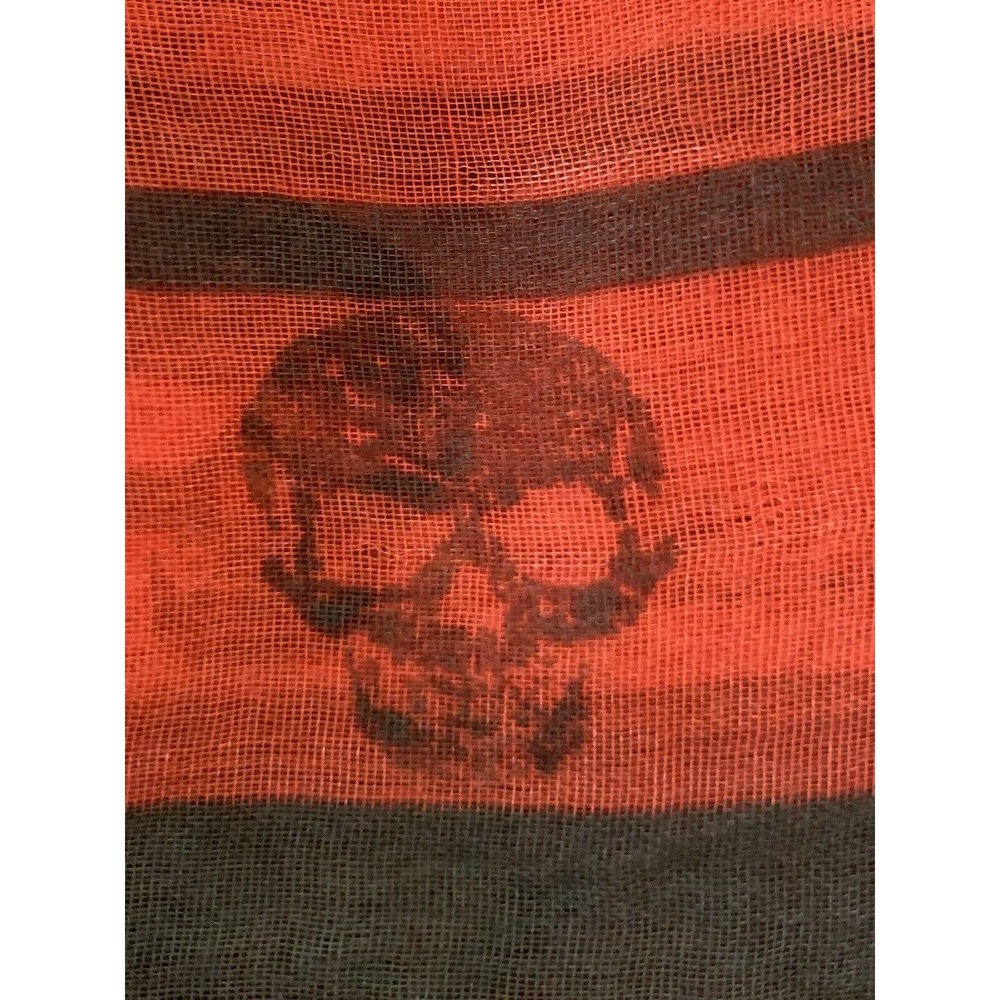 Natasha Women's Orange Green All Over Skull Pattern Infinity Scarf 35.5 X 37.5 - Picture 6 of 8